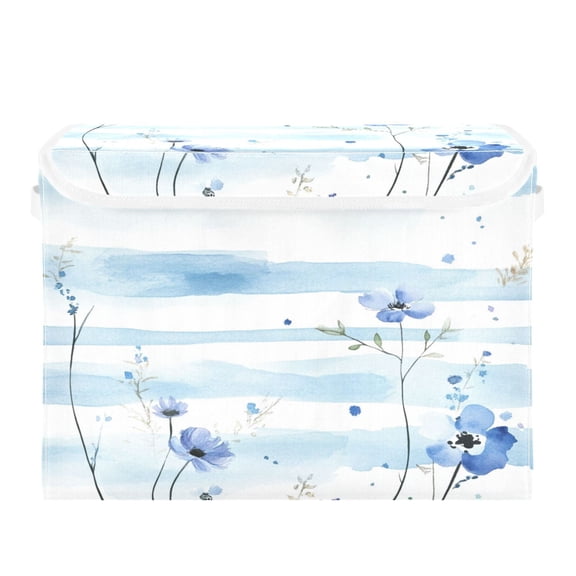 Storage Box With Lid 16.5x12.6x11.8In Foldable Stacked Household Storage Box Beautiful Blue Cartoon Flower
