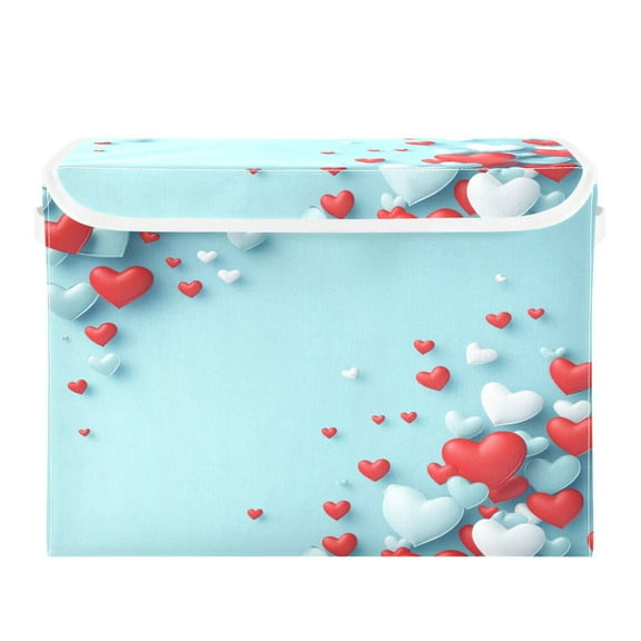 Storage Box With Lid 16.5x12.6x11.8In Foldable Stacked Household Storage Box Beautiful Blue Heart Pattern