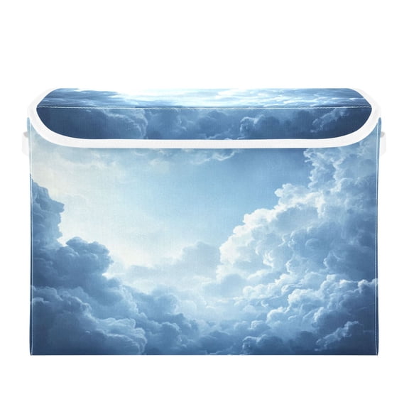 Storage Box With Lid 16.5x12.6x11.8In Foldable Stacked Household Storage Box Beautiful Blue White Clouds