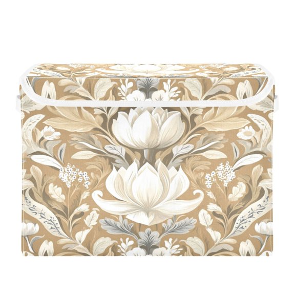 Storage Box With Lid 16.5x12.6x11.8In Foldable Stacked Household Storage Box Beautiful Brown Flower