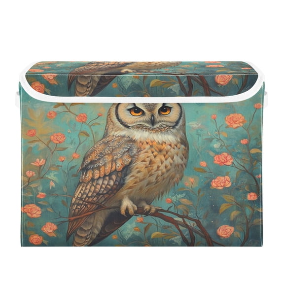Storage Box With Lid 16.5x12.6x11.8In Foldable Stacked Household Storage Box Beautiful Brown Owl