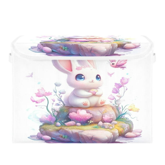 Storage Box With Lid 16.5x12.6x11.8In Foldable Stacked Household Storage Box Beautiful Cartoon Elf