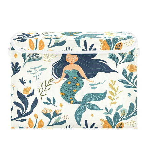 Storage Box With Lid 16.5x12.6x11.8In Foldable Stacked Household Storage Box Beautiful Cartoon Mermaid
