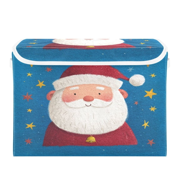 Storage Box With Lid 16.5x12.6x11.8In Foldable Stacked Household Storage Box Beautiful Cartoon Santa Claus