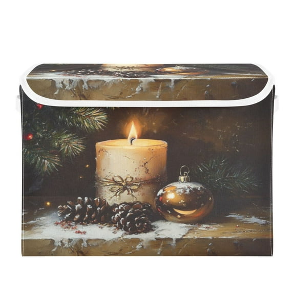 Storage Box With Lid 16.5x12.6x11.8In Foldable Stacked Household Storage Box Beautiful Christmas Candle Picture