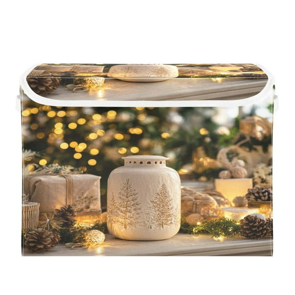 Storage Box With Lid 16.5x12.6x11.8In Foldable Stacked Household Storage Box Beautiful Christmas Ornaments