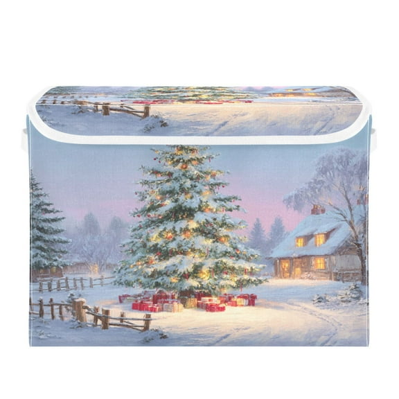 Storage Box With Lid 16.5x12.6x11.8In Foldable Stacked Household Storage Box Beautiful Christmas
