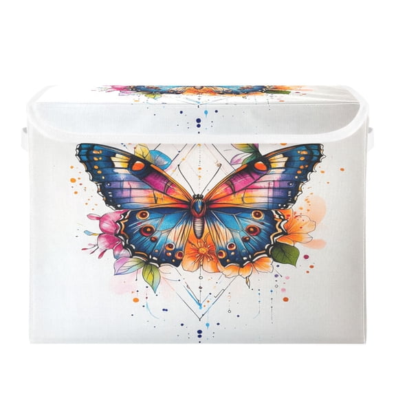 Storage Box With Lid 16.5x12.6x11.8In Foldable Stacked Household Storage Box Beautiful Colored Butterflies