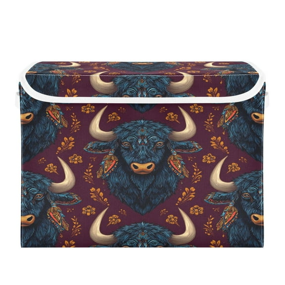 Storage Box With Lid 16.5x12.6x11.8In Foldable Stacked Household Storage Box Beautiful Cow Seamless