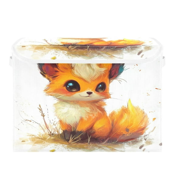 Storage Box With Lid 16.5x12.6x11.8In Foldable Stacked Household Storage Box Beautiful Cute Orange Fox