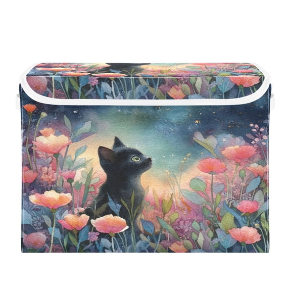 Storage Box With Lid 16.5x12.6x11.8In Foldable Stacked Household Storage Box Beautiful Flower Cat