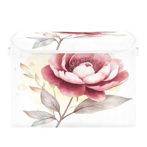 Storage Box With Lid 16.5x12.6x11.8In Foldable Stacked Household Storage Box Beautiful Flower