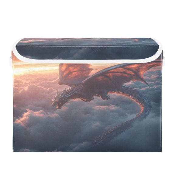 Storage Box With Lid 16.5x12.6x11.8In Foldable Stacked Household Storage Box Beautiful Flying Dragon