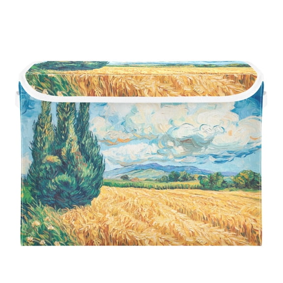 Storage Box With Lid 16.5x12.6x11.8In Foldable Stacked Household Storage Box Beautiful Golden Wheat Field