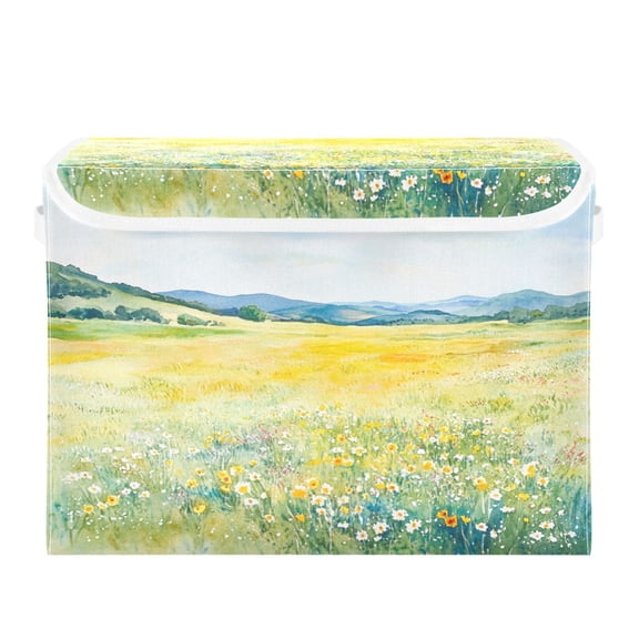 Storage Box With Lid 16.5x12.6x11.8In Foldable Stacked Household Storage Box Beautiful Grassland
