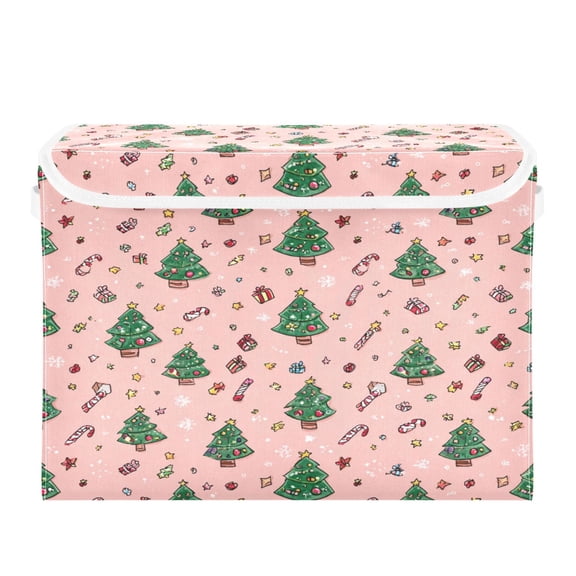 Storage Box With Lid 16.5x12.6x11.8In Foldable Stacked Household Storage Box Beautiful Green Christmas Tree