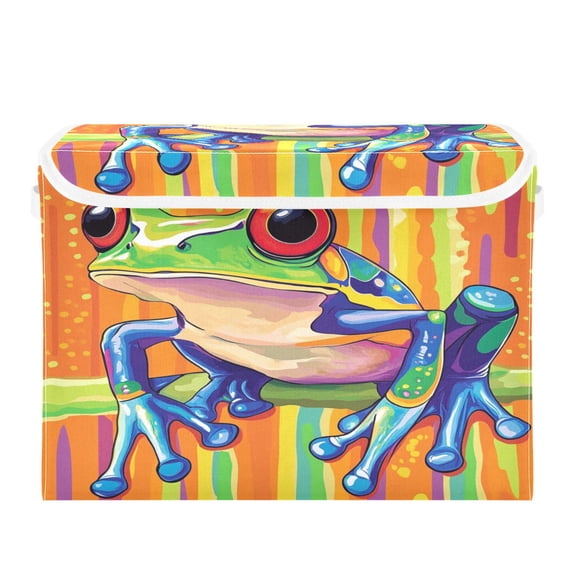 Storage Box With Lid 16.5x12.6x11.8In Foldable Stacked Household Storage Box Beautiful Green Frog