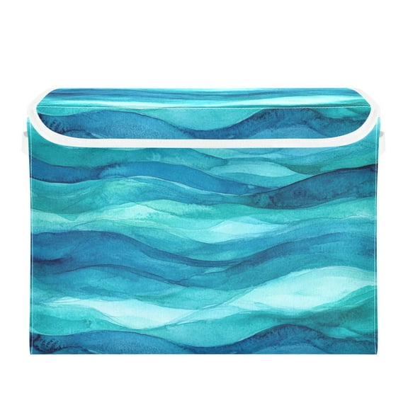 Storage Box With Lid 16.5x12.6x11.8In Foldable Stacked Household Storage Box Beautiful Green Sea