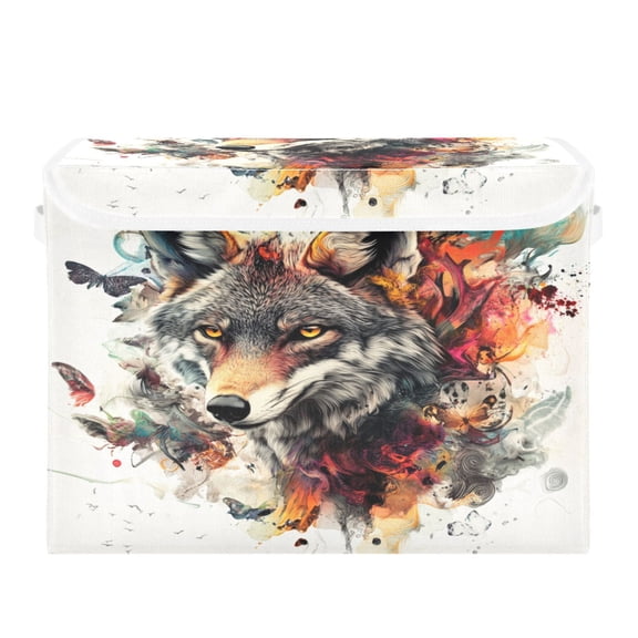 Storage Box With Lid 16.5x12.6x11.8In Foldable Stacked Household Storage Box Beautiful Grey Wolf