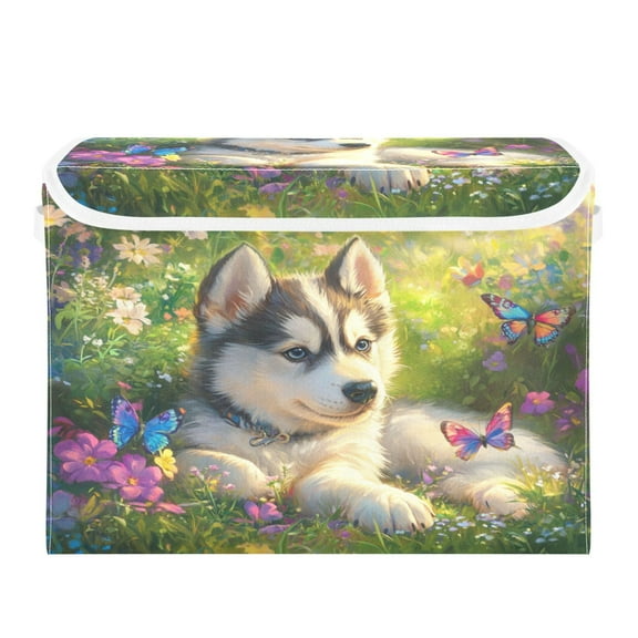 Storage Box With Lid 16.5x12.6x11.8In Foldable Stacked Household Storage Box Beautiful Husky