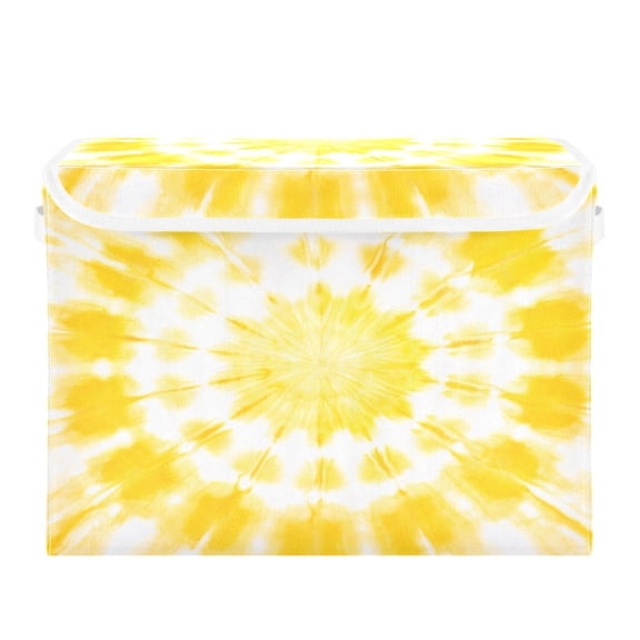 Storage Box With Lid 16.5x12.6x11.8In Foldable Stacked Household Storage Box Beautiful Light Yellow Tie Dye