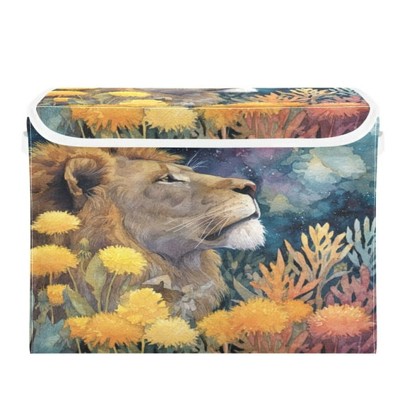 Storage Box With Lid 16.5x12.6x11.8In Foldable Stacked Household Storage Box Beautiful Lion