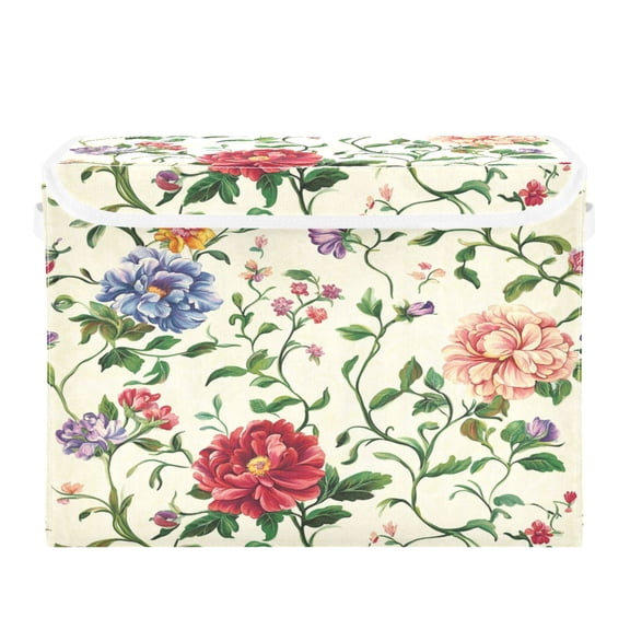 Storage Box With Lid 16.5x12.6x11.8In Foldable Stacked Household Storage Box Beautiful Oil Flower Pattern