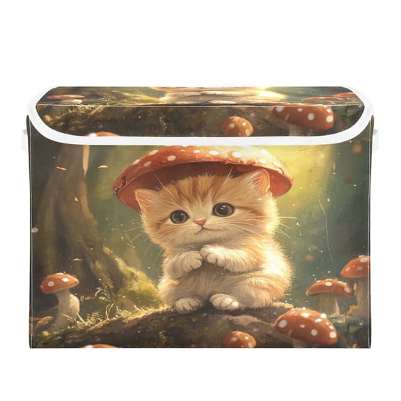 Storage Box With Lid 16.5x12.6x11.8In Foldable Stacked Household Storage Box Beautiful Orange Cartoon Cat