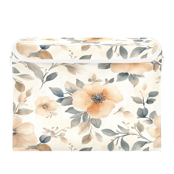 Storage Box With Lid 16.5x12.6x11.8In Foldable Stacked Household Storage Box Beautiful Orange Flowers