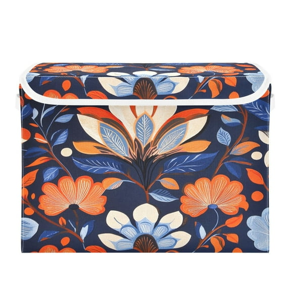 Storage Box With Lid 16.5x12.6x11.8In Foldable Stacked Household Storage Box Beautiful Orange Lotus
