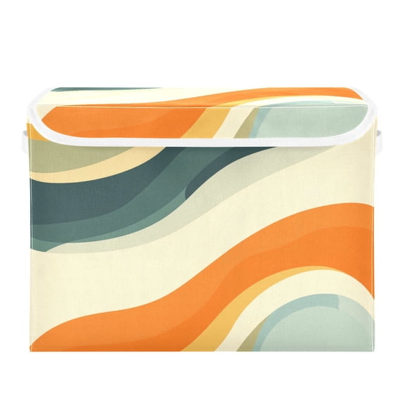 Storage Box With Lid 16.5x12.6x11.8In Foldable Stacked Household Storage Box Beautiful Orange Stripes