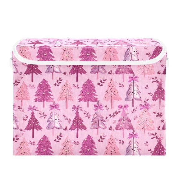 Storage Box With Lid 16.5x12.6x11.8In Foldable Stacked Household Storage Box Beautiful Pink Christmas Little Green Dinosaurtree