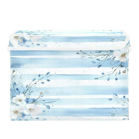 Storage Box With Lid 16.5x12.6x11.8In Foldable Stacked Household Storage Box Beautiful Pretty Blue Flowers