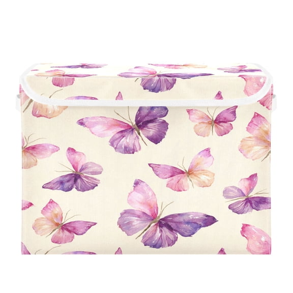 Storage Box With Lid 16.5x12.6x11.8In Foldable Stacked Household Storage Box Beautiful Purple Butterfly