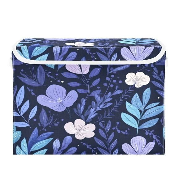 Storage Box With Lid 16.5x12.6x11.8In Foldable Stacked Household Storage Box Beautiful Purple Cartoon Flower