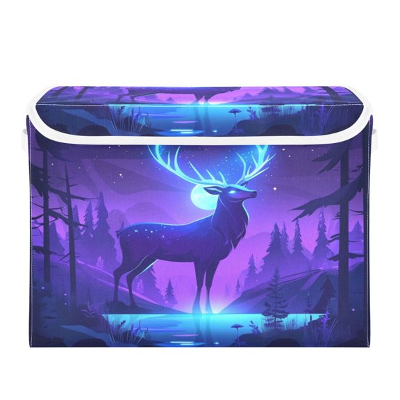 Storage Box With Lid 16.5x12.6x11.8In Foldable Stacked Household Storage Box Beautiful Purple Elk