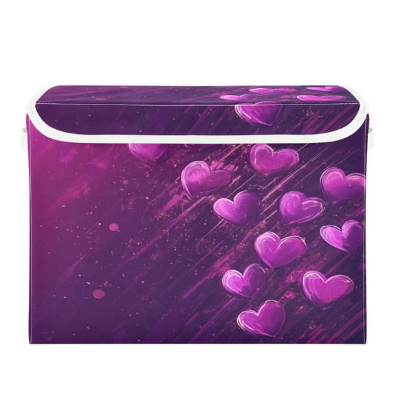 Storage Box With Lid 16.5x12.6x11.8In Foldable Stacked Household Storage Box Beautiful Purple Heart Pattern