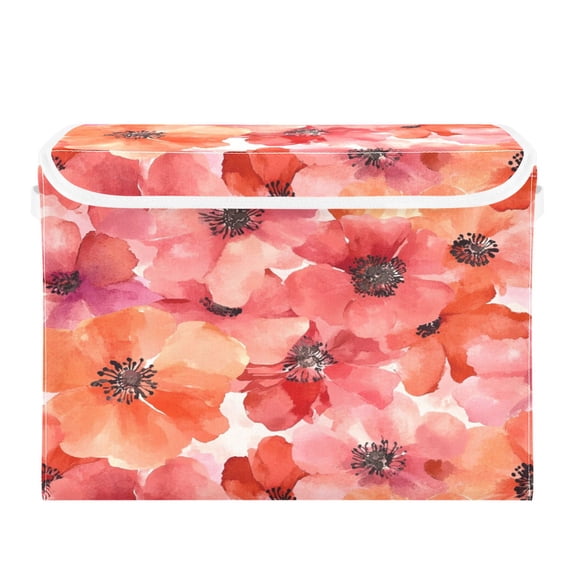 Storage Box With Lid 16.5x12.6x11.8In Foldable Stacked Household Storage Box Beautiful Red Flower
