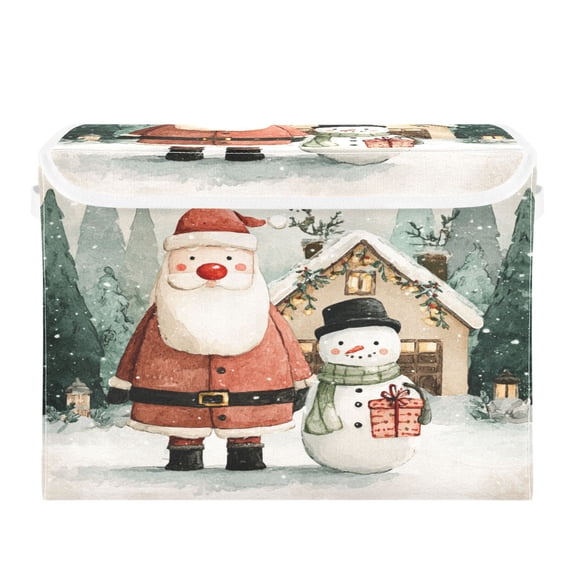 Storage Box With Lid 16.5x12.6x11.8In Foldable Stacked Household Storage Box Beautiful Red Santa Claus