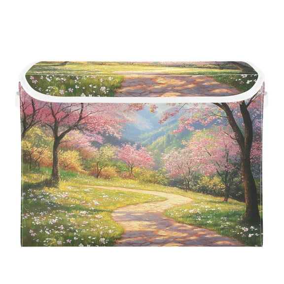 Storage Box With Lid 16.5x12.6x11.8In Foldable Stacked Household Storage Box Beautiful Road