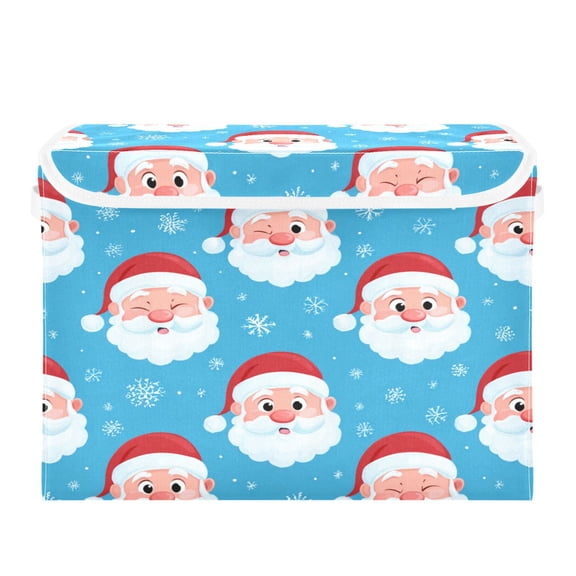 Storage Box With Lid 16.5x12.6x11.8In Foldable Stacked Household Storage Box Beautiful Santa Claus Face
