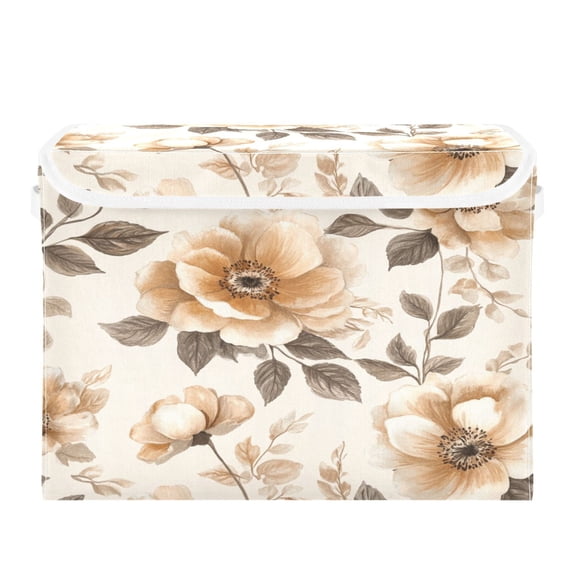 Storage Box With Lid 16.5x12.6x11.8In Foldable Stacked Household Storage Box Beautiful Silver Flowers