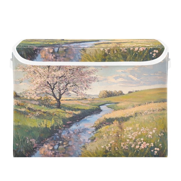 Storage Box With Lid 16.5x12.6x11.8In Foldable Stacked Household Storage Box Beautiful Spring Scenery