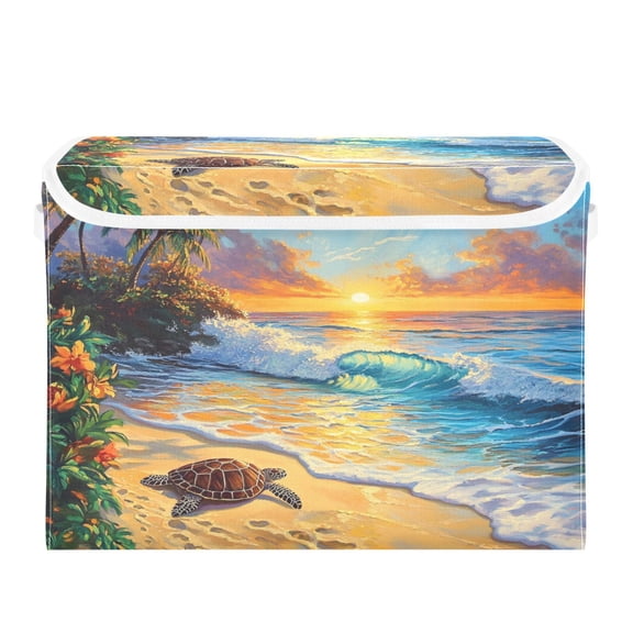 Storage Box With Lid 16.5x12.6x11.8In Foldable Stacked Household Storage Box Beautiful Sunset Turtle