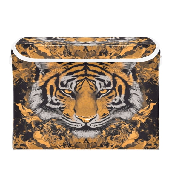 Storage Box With Lid 16.5x12.6x11.8In Foldable Stacked Household Storage Box Beautiful Tiger Pattern