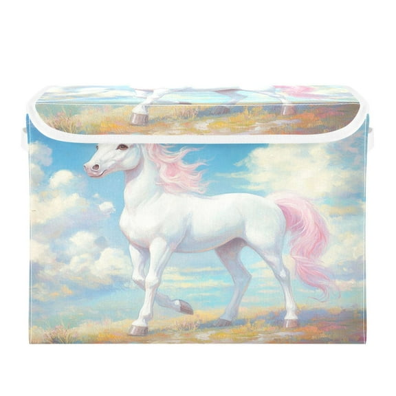 Storage Box With Lid 16.5x12.6x11.8In Foldable Stacked Household Storage Box Beautiful Unicorn