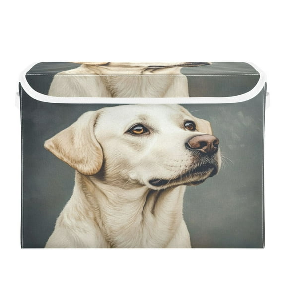 Storage Box With Lid 16.5x12.6x11.8In Foldable Stacked Household Storage Box Beautiful White Dog