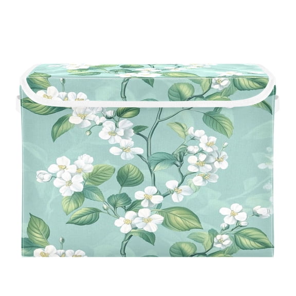 Storage Box With Lid 16.5x12.6x11.8In Foldable Stacked Household Storage Box Beautiful White Flowers