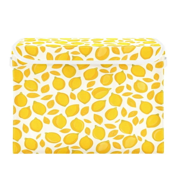 Storage Box With Lid 16.5x12.6x11.8In Foldable Stacked Household Storage Box Beautiful Yellow Lemon Seamless