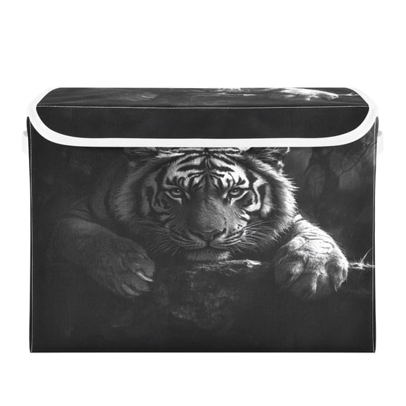 Storage Box With Lid 16.5x12.6x11.8In Foldable Stacked Household Storage Box Big Black Tiger